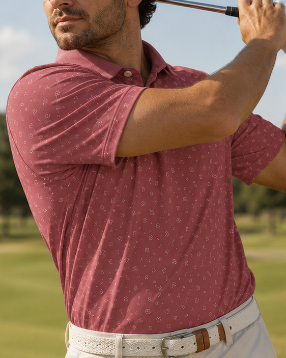 Men's Muted Raspberry Micro-Print Polo